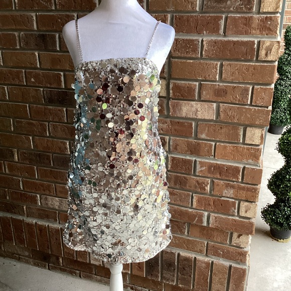 Sequin Chain Strap Mini Dress (Silvery Grey) - Picture 7 of 14